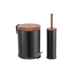 2’Li Ahşap Desen Kapaklı Banyo Seti Siyah (5 Lt Pedallı Çöp Kovası+Mikro 1 Wc Fırçalık) 2’Li Ahşap Desen Kapaklı Banyo Seti Siyah (5 Lt Pedallı Çöp Kovası+Mikro 1 Wc Fırçalık)
