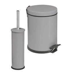 2'Li Banyo Seti Gri (Mikro 3 Pedallı Çöp Kovası+Mikro 1 Fırçalık)