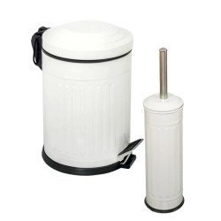 2’Li Vıntage Desenli Banyo Seti Beyaz (5 Lt Pedallı Çöp Kovası+Mikro Wc Fırçalık)