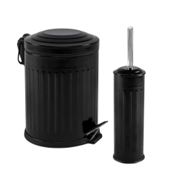 2’Li Vıntage Desenli Banyo Seti Siyah (5 Lt Pedallı Çöp Kovası+Mikro Wc Fırçalık) 2’Li Vıntage Desenli Banyo Seti Siyah (5 Lt Pedallı Çöp Kovası+Mikro Wc Fırçalık)