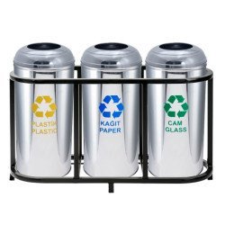 3’Lü Geri Dönüşüm Çöp Kovası Ağzı Açık Bombe Kapak (430 Klt.)