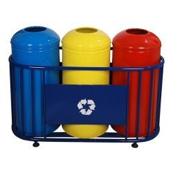 3’Lü Geri Dönüşüm Çöp Kovası Ağzı Açık Bombe Kapak (Galvaniz)