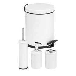 4'Lü Banyo Seti Beyaz (5 Lt Pedallı Çöp Kovası+Sıvı Sabunluk+Diş Fırçalık+Wc Fırçalık)
