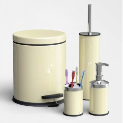 4'Lü Banyo Seti Krem (5 Lt Pedallı Çöp Kovası+Sıvı Sabunluk+Diş Fırçalık+Wc Fırçalık)