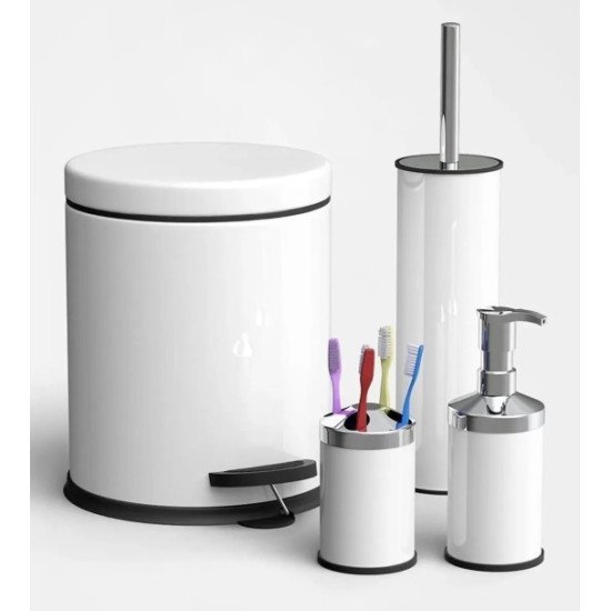 4LÜ BANYO SETİ PASLANMAZ KAPAK BEYAZ (5 LT PEDALLI ÇÖP KOVASI+MİKRO 1 WC FIRÇALIK+SIVI SABUNLUK+DİŞ FIRÇALIK) - Türkiyenin Toptan Tedarikçisi 4LÜ BANYO SETİ PASLANMAZ KAPAK BEYAZ (5 LT PEDALLI ÇÖP KOVASI+MİKRO 1 WC FIRÇALIK+SIVI SABUNLUK+DİŞ FIRÇALIK) - Toptan fiyatına