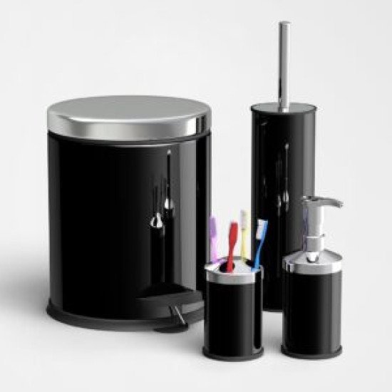 4LÜ BANYO SETİ PASLANMAZ KAPAK SİYAH (5 LT PEDALLI ÇÖP KOVASI+MİKRO 1 WC FIRÇALIK+SIVI SABUNLUK+DİŞ FIRÇALIK) - Türkiyenin Toptan Tedarikçisi 4LÜ BANYO SETİ PASLANMAZ KAPAK SİYAH (5 LT PEDALLI ÇÖP KOVASI+MİKRO 1 WC FIRÇALIK+SIVI SABUNLUK+DİŞ FIRÇALIK) - Toptan fiyatına