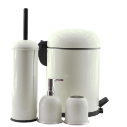 4’Lü Bon Kapak Banyo Seti Krem (5 Lt Pedallı Çöp Kovası+Bon Kapak Wc Fırçalık+Sıvı Sabunluk+Diş Fırçalık)