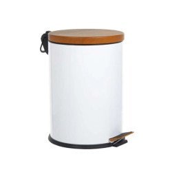 Ahşap Desen Kapaklı Çöp Kovası Beyaz 5 Lt