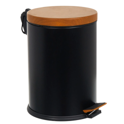 Ahşap Desen Kapaklı Çöp Kovası Siyah Mikro 3 Kapasite