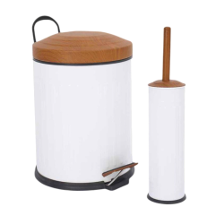 Vıntage Ahşap Desen Kapaklı Banyo Seti Beyaz (5 Lt Pedallı Çöp Kovası+Mikro 1 Wc Fırçalık) Vıntage Ahşap Desen Kapaklı Banyo Seti Beyaz (5 Lt Pedallı Çöp Kovası+Mikro 1 Wc Fırçalık)