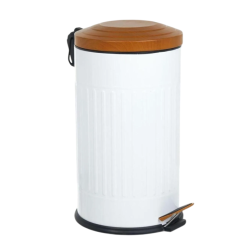 Vıntage Ahşap Desen Kapaklı Çöp Kovası Beyaz Mikro 3 Kapasite